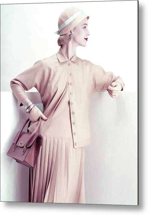 One Person Metal Print featuring the photograph Model Wearing A Suit And Cloche Hat by Frances McLaughlin-Gill