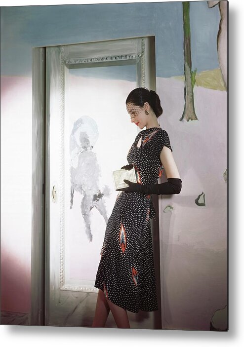 New York City Metal Print featuring the photograph Model Wearing Print Dress By Marcel Vertes Mural by Horst P. Horst