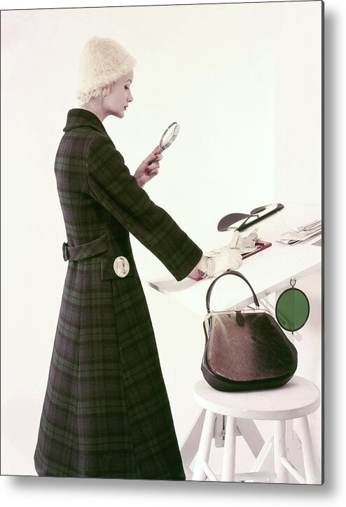 One Person Metal Print featuring the photograph Model Wearing Tartan Coat by Frances McLaughlin-Gill