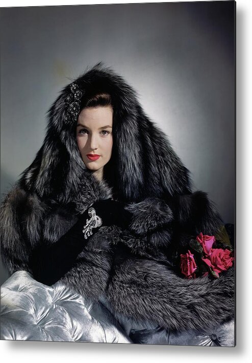 Studio Shot Metal Print featuring the photograph Model With Jacket Fox Stole by Horst P. Horst