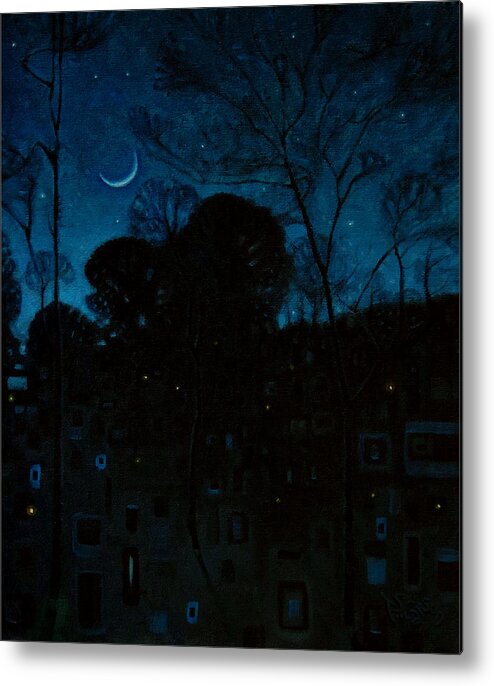 Moonlight Metal Print featuring the painting Moonlight and Fireflies by T S Carson