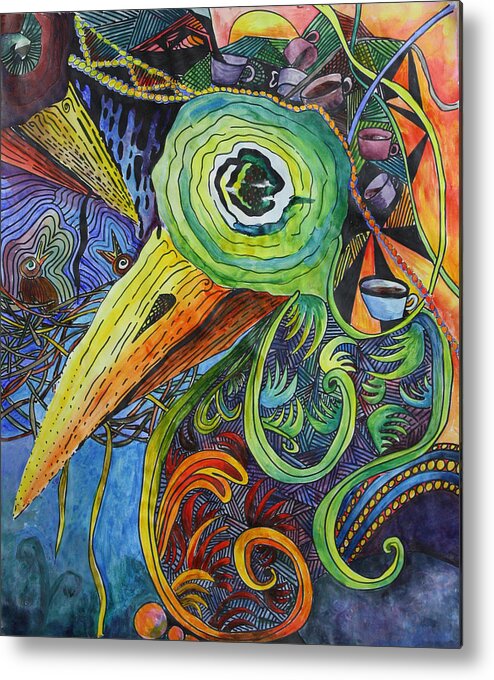 Zentangle Metal Print featuring the painting Morning Has Broken by Mary Beglau Wykes