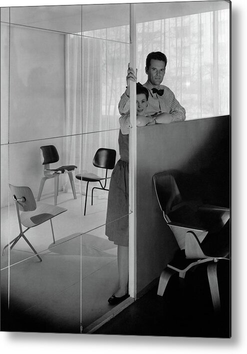 Designer Metal Print featuring the photograph Mr And Mrs Charles Eames At The Museum Of Modern by George Platt Lynes