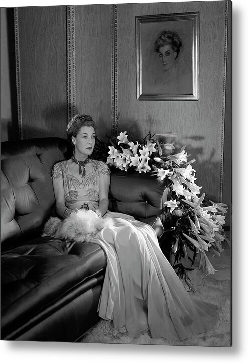 Animal Metal Print featuring the photograph Mrs. Harrison Williams Seated With A Dog by Horst P. Horst