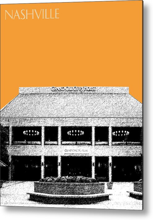 Architecture Metal Print featuring the digital art Nashville Skyline Grand Ole Opry - Orange by DB Artist