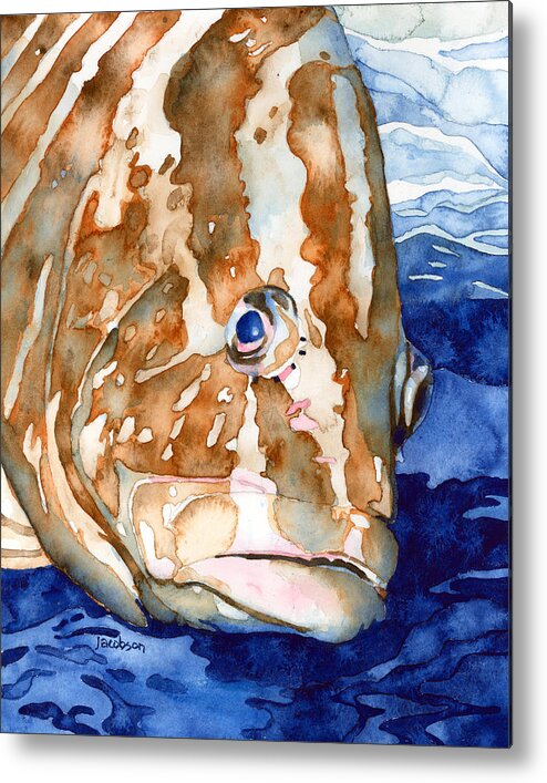 Grouper Metal Print featuring the painting Nassau Grouper Portrait by Pauline Walsh Jacobson