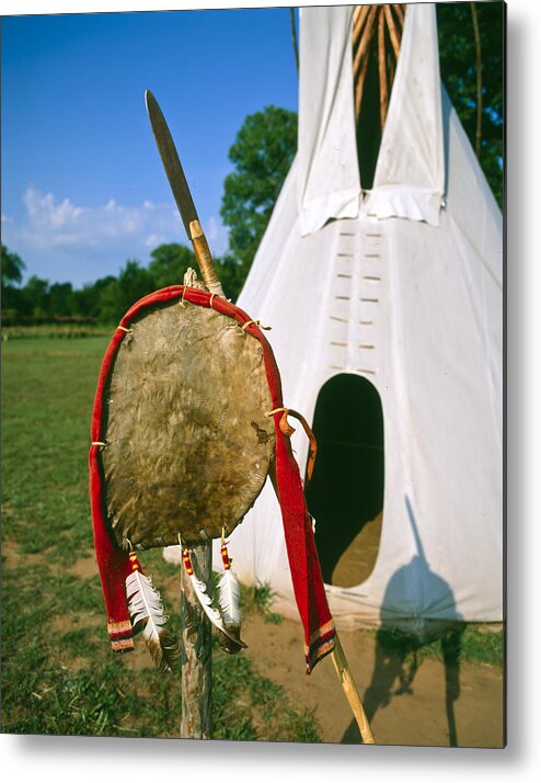 American Tribal Culture Metal Print featuring the photograph Native American Shield and Spear by Richard Smith