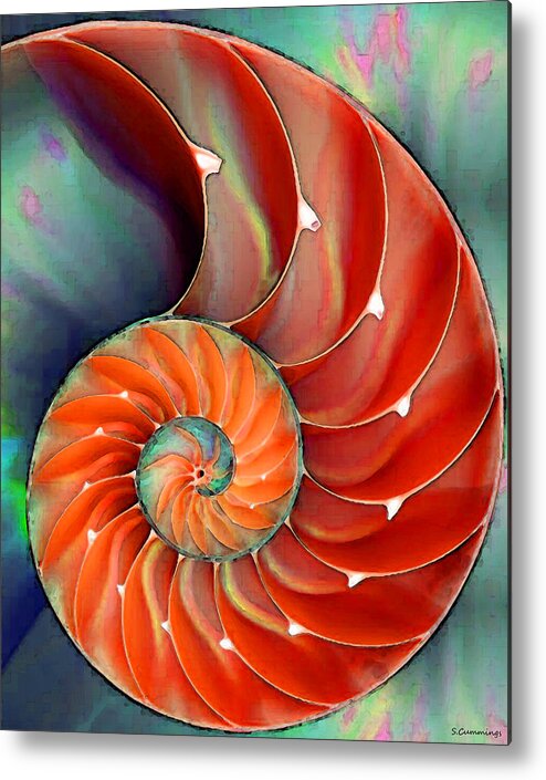 Nautilus Metal Print featuring the painting Nautilus Shell - Nature's Perfection by Sharon Cummings