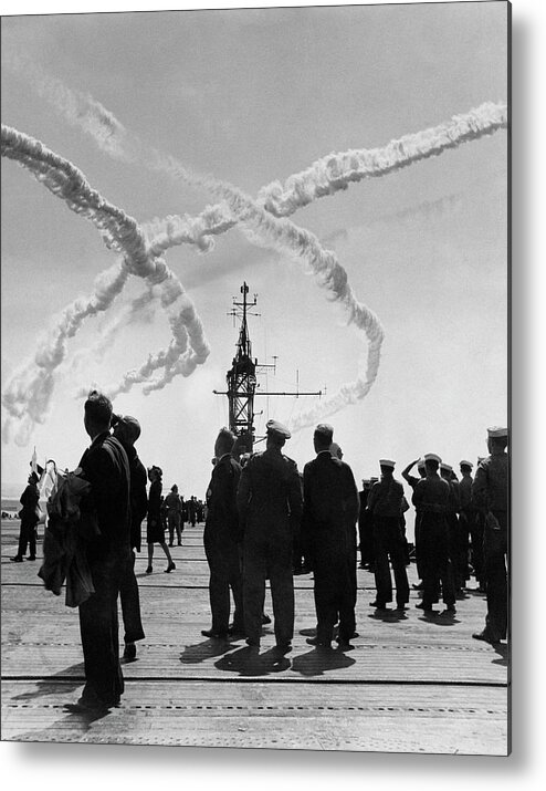 Exterior Metal Print featuring the photograph Navy And Visitors Watching Planes On The Uss by Kay Bell