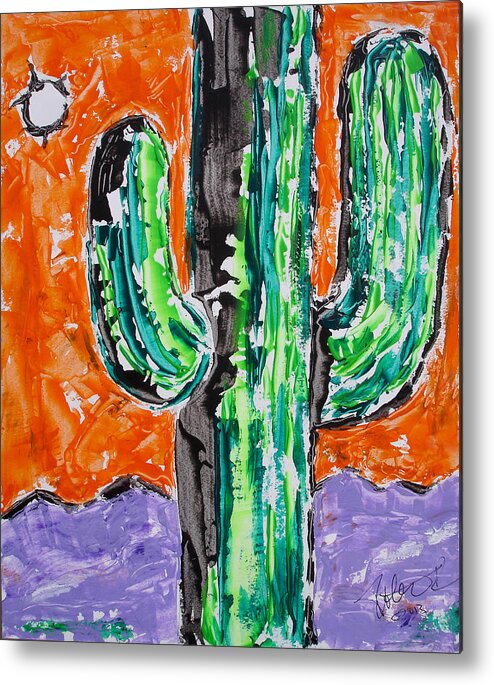 Western Metal Print featuring the painting Neon Saguaro Cactus Limited Edition Poster Christmas Card by Robert R Splashy Art Abstract Paintings