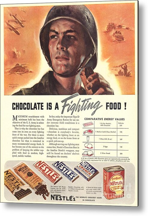 1940s Metal Print featuring the drawing Nestles 1940s Usa Propaganda Chocolate by The Advertising Archives