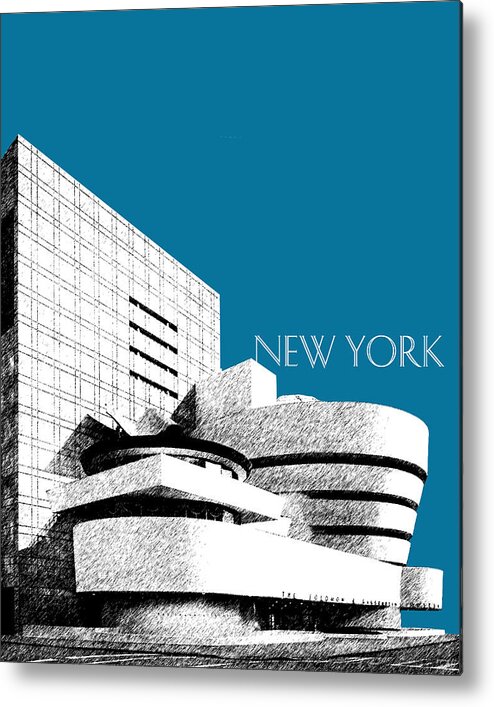 Architecture Metal Print featuring the digital art New York Skyline Guggenheim Art Museum - Steel Blue by DB Artist