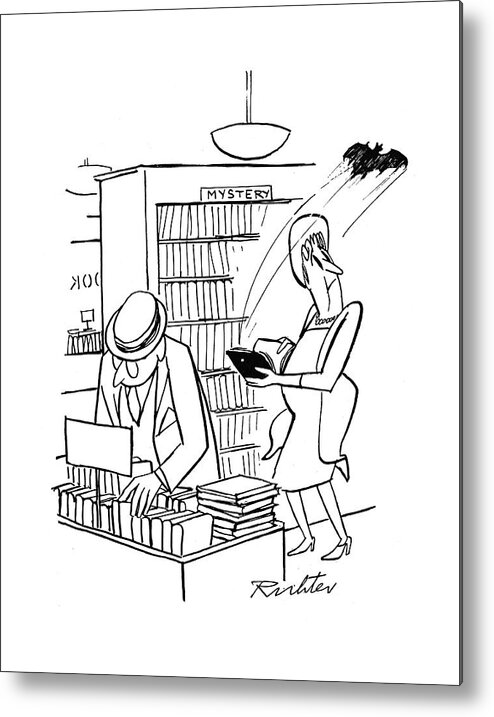 113492 Mri Mischa Richter Bat Flies Out Of Mystery Novel In The Library. Animals Author Authors Bat Bats Book Books Dracula Essay Essays ?ction ?ies Horror Libraries Library Literature Mysteries Mystery Novel Novels Out Publication Publications Publishing Scary Stories Story Vampire Vampires Writer Writers Metal Print featuring the drawing New Yorker July 22nd, 1944 by Mischa Richter