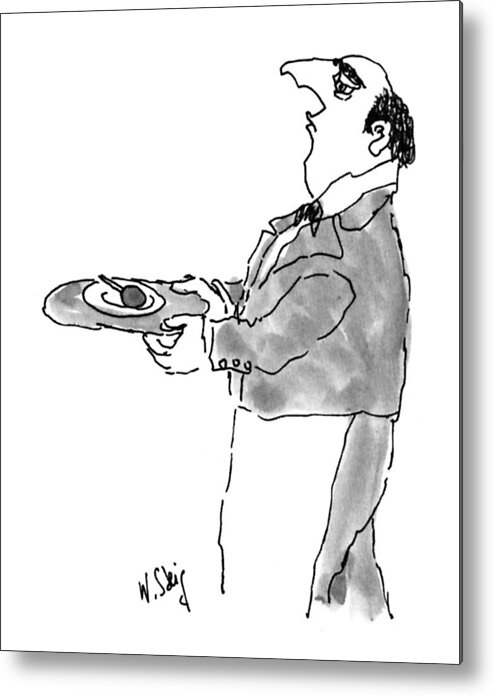 Waiter Metal Print featuring the drawing New Yorker March 2nd, 1992 by William Steig