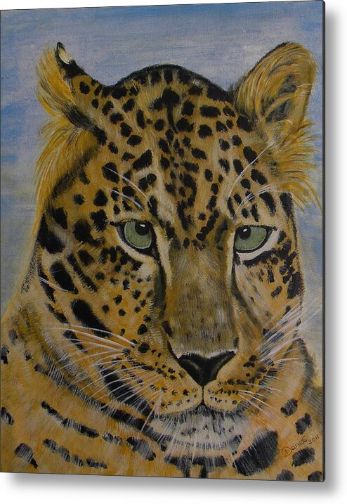 Leopard Metal Print featuring the painting Nice Kitty by Denise Hills