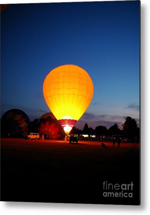 Yellow Hot Air Balloon Metal Print featuring the photograph Night's Sunshine by Nancy Cupp