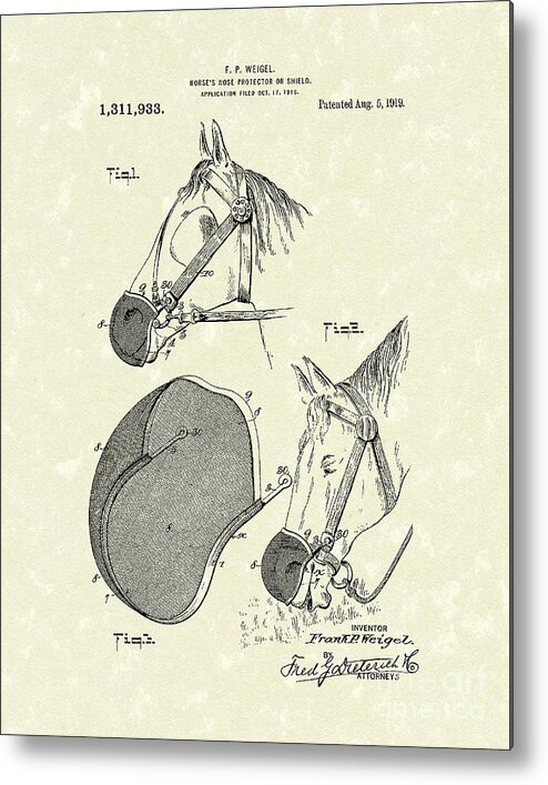 Weigel Metal Print featuring the drawing Nose Protector 1919 Patent Art by Prior Art Design