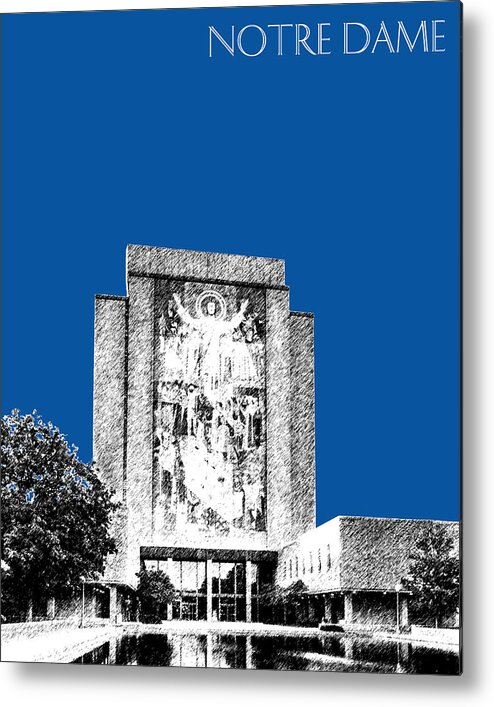 Architecture Metal Print featuring the digital art Notre Dame University Skyline Hesburgh Library - Royal Blue by DB Artist