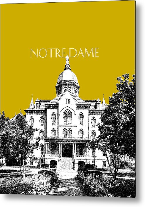 Architecture Metal Print featuring the digital art Notre Dame University Skyline Main Building - Gold by DB Artist