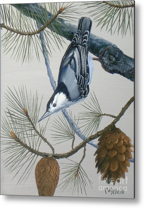 Nuthatch Paintings Metal Print featuring the painting Nuthatch by Michael Allen
