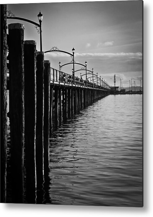 Pier Metal Print featuring the photograph Ocean Pier in Black and White II by Eva Kondzialkiewicz