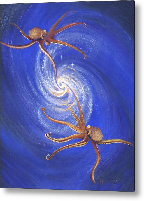 Nature Metal Print featuring the drawing Octopi Dance of Creation by Robin Aisha Landsong