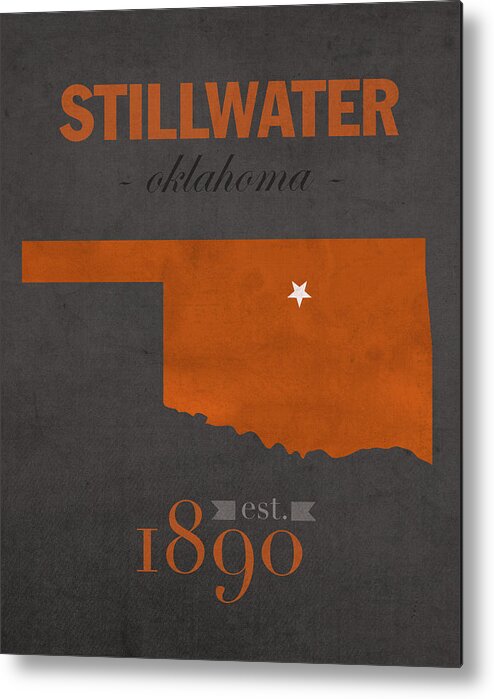 Oklahoma State University Metal Print featuring the mixed media Oklahoma State University Cowboys Stillwater College Town State Map Poster Series No 084 by Design Turnpike
