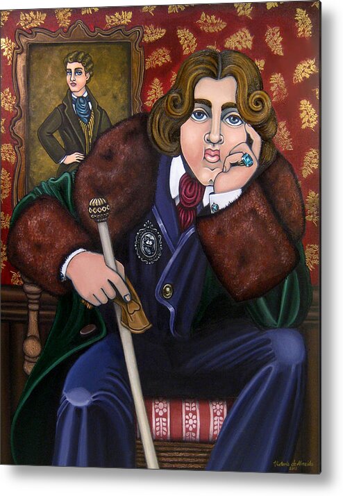 Hispanic Art Metal Print featuring the painting Oscar Wilde and the Picture of Dorian Gray by Victoria De Almeida