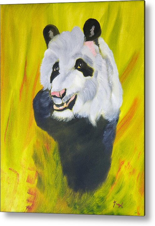 Panda Bear Metal Print featuring the painting Panda-monium by Meryl Goudey