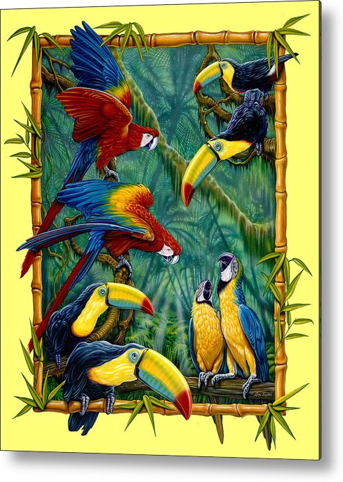 Larry Taugher Metal Print featuring the painting Parrots yellow by JQ Licensing