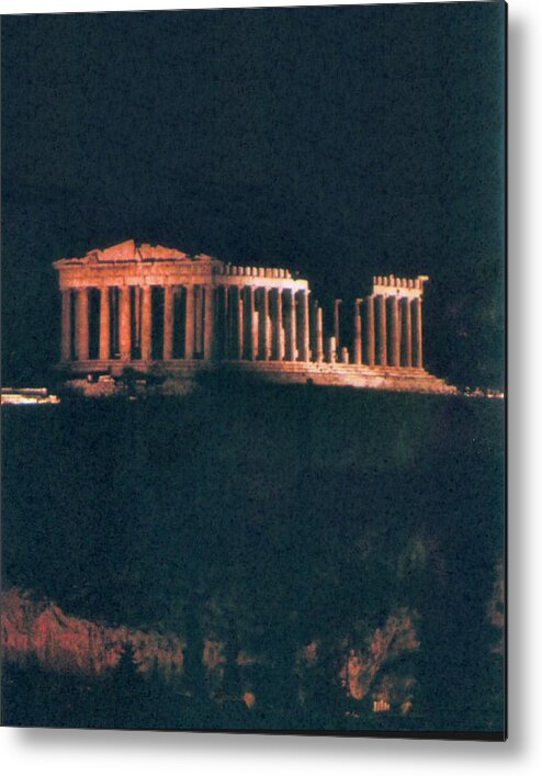 Parthenon Metal Print featuring the painting Parthenon at Night by Troy Caperton