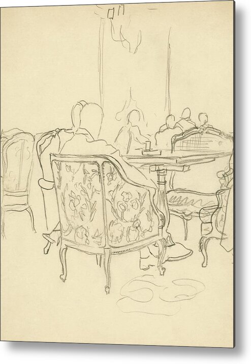 Illustration Metal Print featuring the digital art Patterned Chairs At A Restaurant by Carl Oscar August Erickson