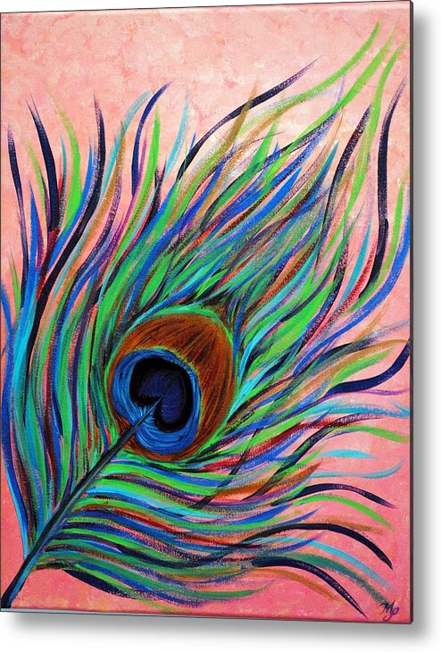 Peacock Metal Print featuring the painting Peacock Feather by Meganne Peck