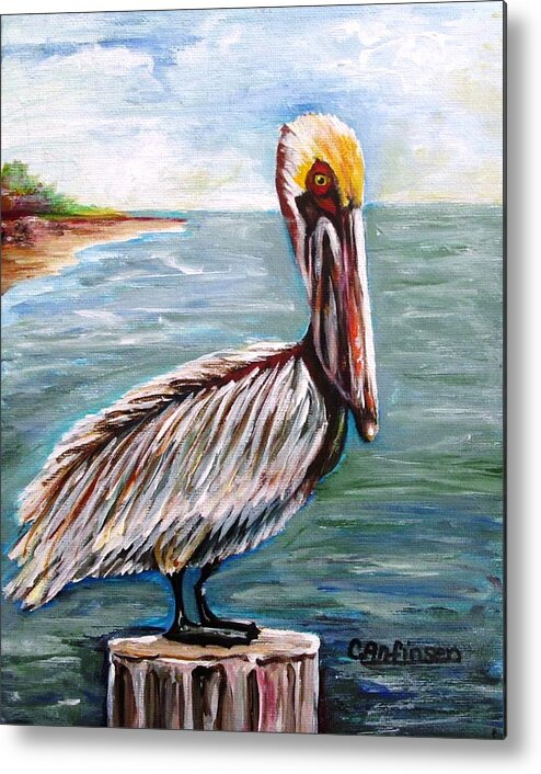 Pelican Metal Print featuring the painting Pelican Pointe by Carol Allen Anfinsen