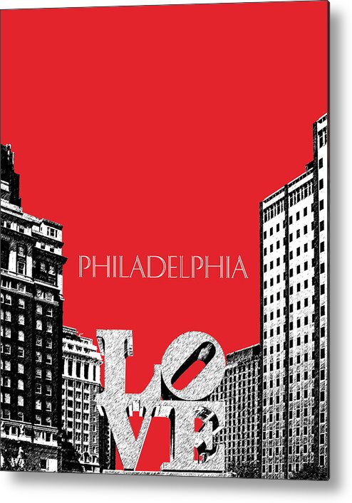 Architecture Metal Print featuring the digital art Philadelphia Skyline Love Park - Red by DB Artist