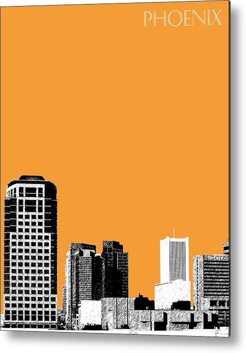 Architecture Metal Print featuring the digital art Phoenix Skyline - Orange by DB Artist