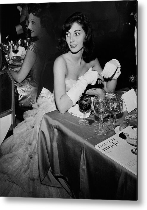 Party Metal Print featuring the photograph Pier Agnelli Wearing An Evening Gown At A Ball by Nick De Morgoli
