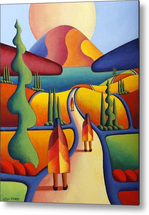 Pilgrimage  Metal Print featuring the painting Pilgrimage To The Sacred Mountain With 3 Figures by Alan Kenny