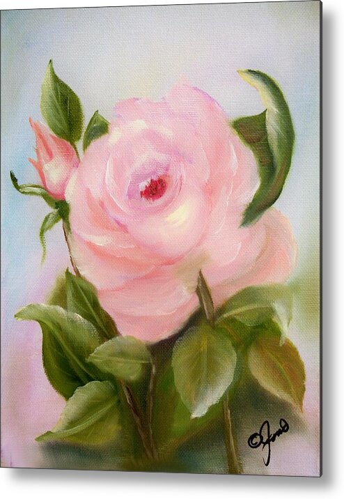 Pink Rose Metal Print featuring the painting Pink Beauty by Joni McPherson