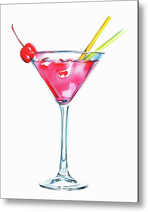 Alcohol Metal Print featuring the painting Pink Cocktail In Martini Glass by Ikon Ikon Images