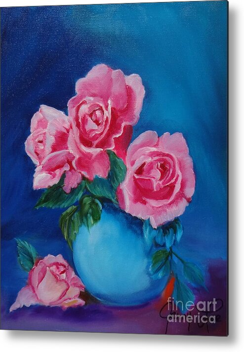 Pink Roses Metal Print featuring the painting Pink Roses by Jenny Lee