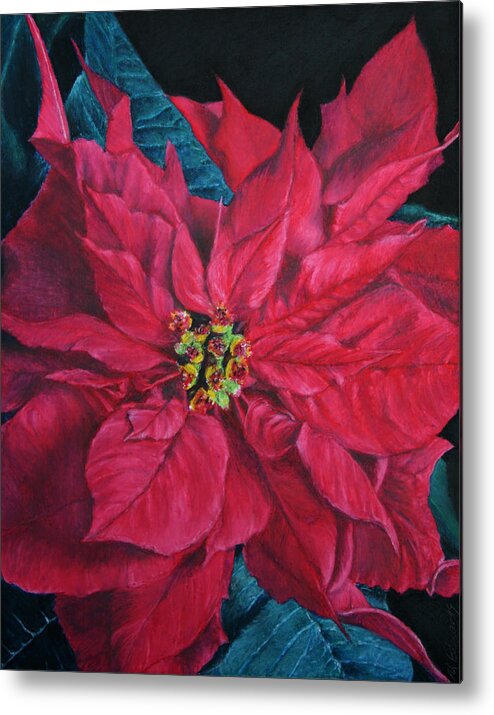 Poinsettia Metal Print featuring the painting Poinsettia II Painting by Marna Edwards Flavell