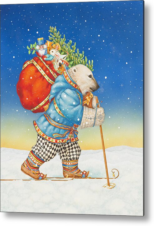 Christmas Metal Print featuring the painting Polar Bear Santa Claus by Lynn Bywaters