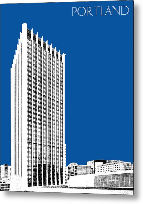 Architecture Metal Print featuring the digital art Portland Skyline Wells Fargo Building - Royal Blue by DB Artist