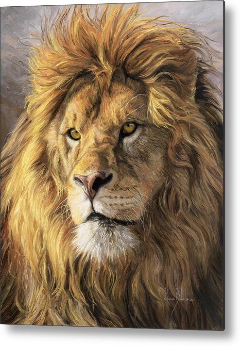 #faatoppicks Metal Poster featuring the painting Portrait Of A Lion by Lucie Bilodeau