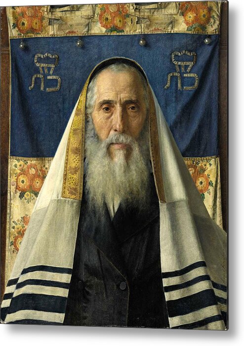 Isidor Kaufmann Metal Print featuring the painting Portrait of a Rabbi with Prayer Shawl by Isidor Kaufmann