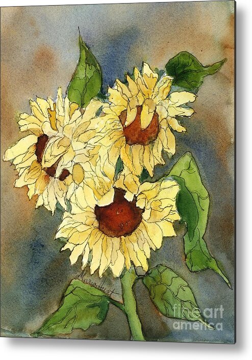 Sunflowers Metal Print featuring the painting Portrait of Sunflowers by Maria Hunt