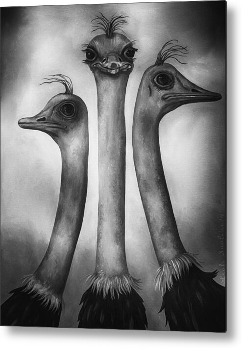 Ostriches Metal Print featuring the painting Posers 2 edit 5 by Leah Saulnier The Painting Maniac