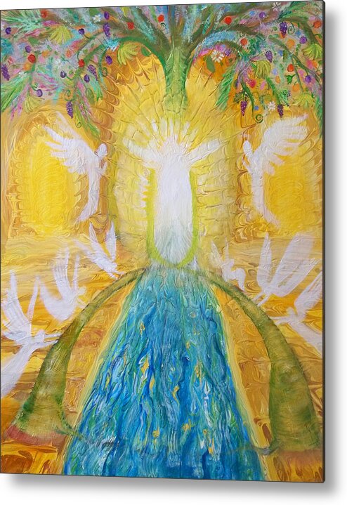 Prophetic Metal Print featuring the painting Prophetic Message Sketch 11 Two Trees become One Tree and River of Life by Anne Cameron Cutri