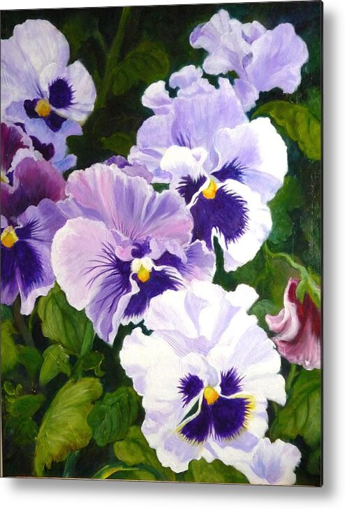 Floral Metal Print featuring the painting Purple pansies by Betty M M Wong